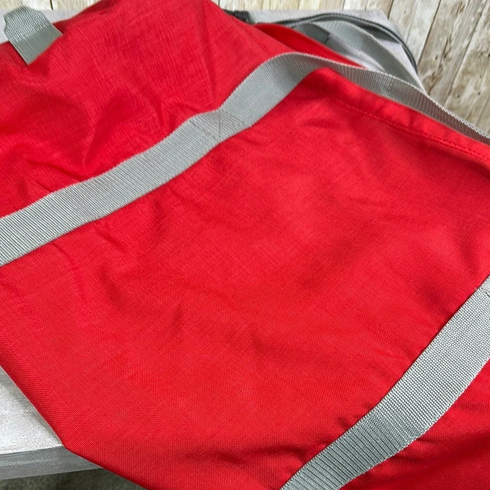 American tourister Red Duffel Bag with Gray Straps 1970s Vintage